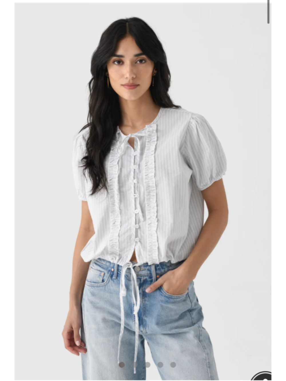 Women's White Deiji Studios Organic Cotton Double Frill Top Striped Size Large